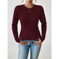 thumbnail image 5 of Women'S Crewneck Long Sleeves Crochet Light-Weight Knit Sweaters for Women Trendy Fall Outfits Deep Red M, 5 of 8