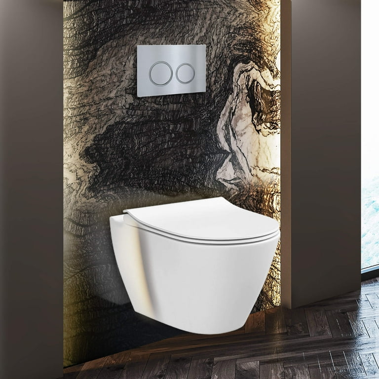 In-Wall toilet Combo Set - Toilet Bowl With Soft-Close Seat, Wall Hung Tank  And Carrier System, Push Buttons Included