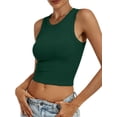 thumbnail image 5 of ANRABESS Women Basic Crop Tank Tops Casual Ribbed Knit Workout Tops Sleeveless Shirts Tight High Neck Camisole Women Girls Summer Clothes Deep Green M, 5 of 11
