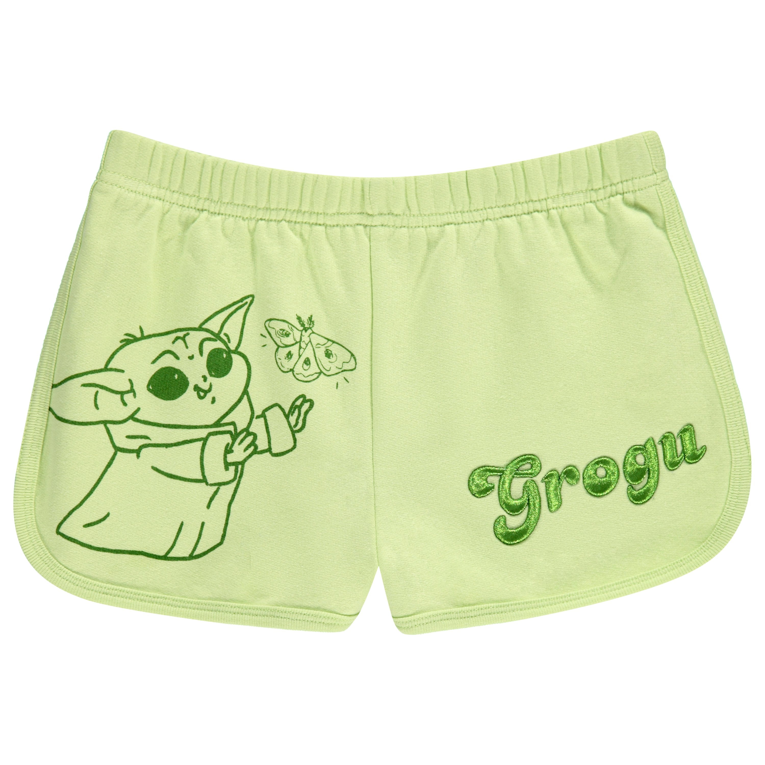 STAR WARS Girls Baby Yoda Crewneck Sweatshirt and Shorts Clothing Set- Little and Big Girl Sizes 4-16, Green, 7-8
