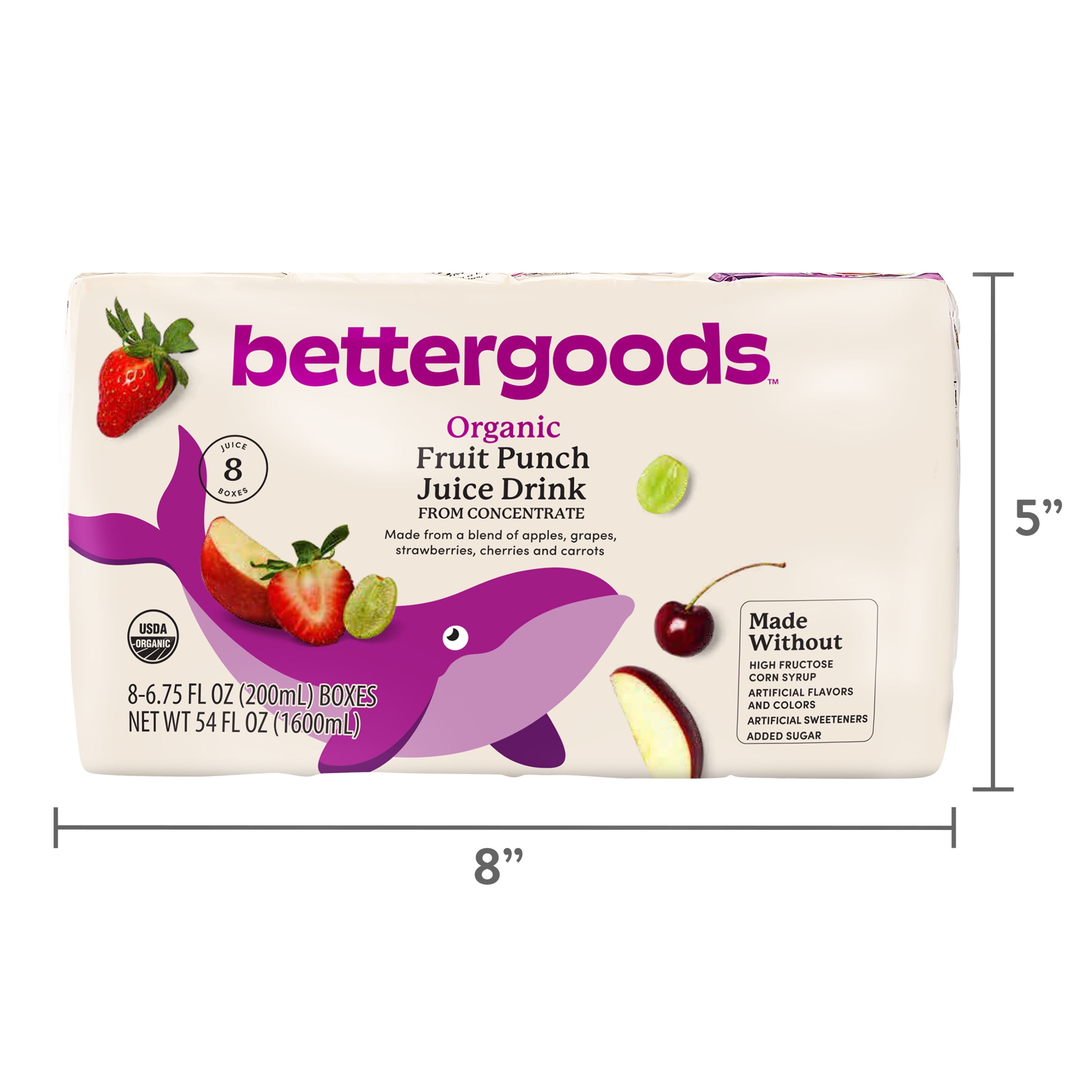 (3 pack) bettergoods Organic 42% Fruit Punch Drink, 6.75 fl oz, 8 Count