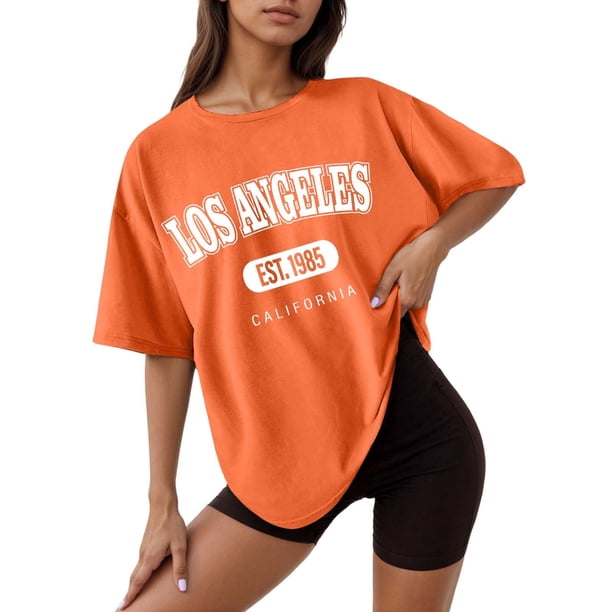 Camiseta holgada de manga corta y cuello redondo con estampado informal para mujer