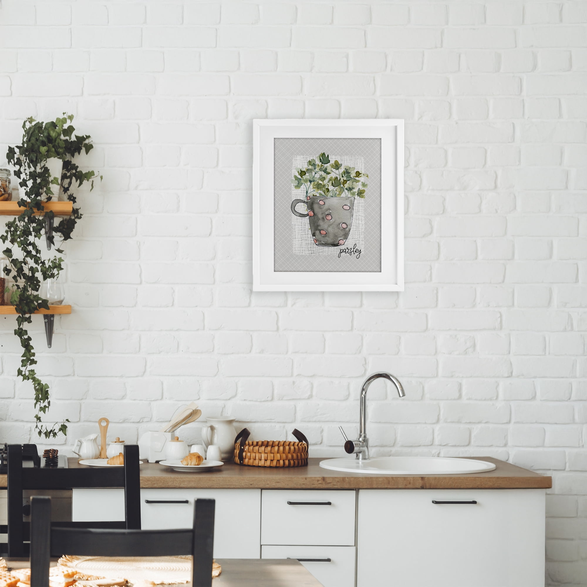 Stupell Industries Parsley Herb Mug White Framed Print Under Glass, design by Livi Finn
