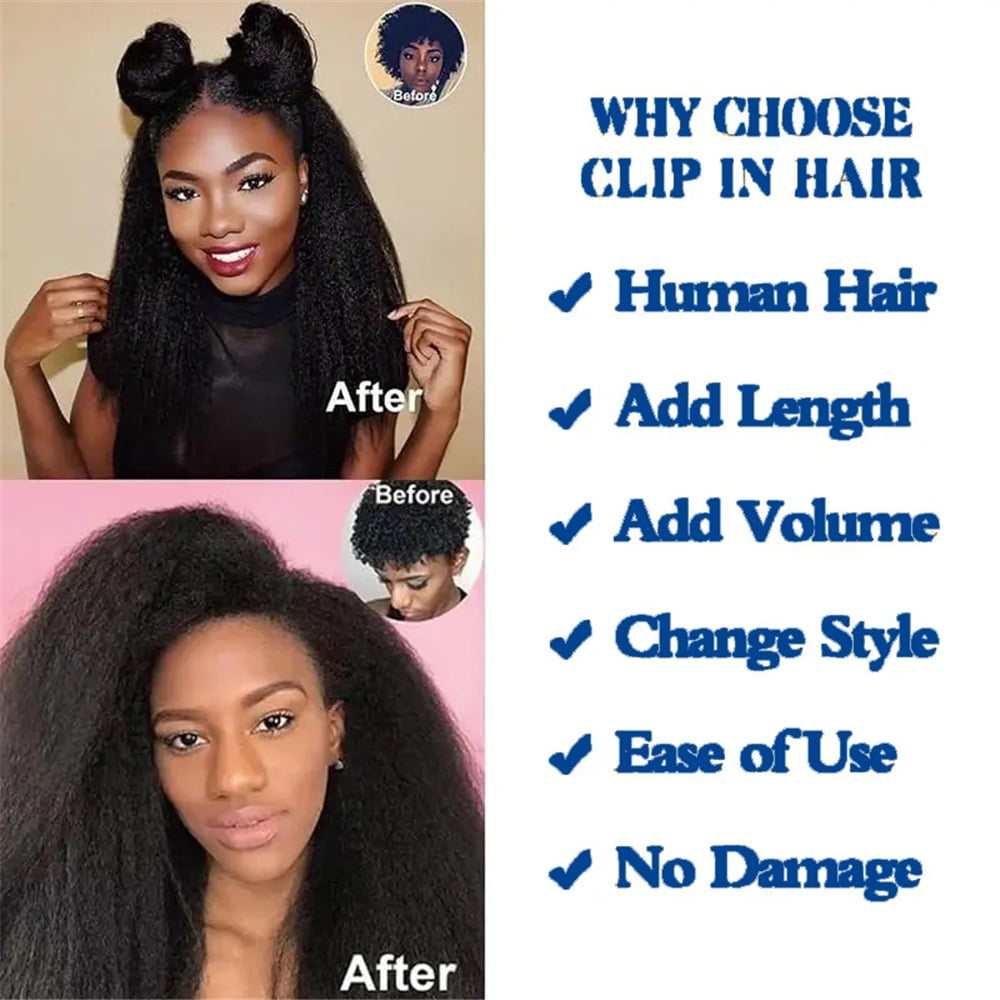 Kinky Straight Clip In Hair Extensions Real Human Hair Yaki Straight Clip Ins for Black Women Full Thick Remy Hair Extensions 8 Pcs 120g with 18 Clips