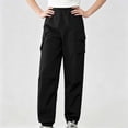 thumbnail image 4 of CQONEPT Girls Cargo Pants Straight Leg Joggers Sweatpants Casual Comfy Outdoor Sports Trousers with Multi Pockets Black 14-15Years, 4 of 7