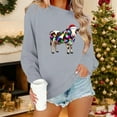 thumbnail image 2 of Women's Christmas Dairy Cow Graphic Sweatshirt - Cute Xmas Lights Santa Hat Pullover, Cotton Blend Ugly Christmas Pajama Style Top, 2 of 6