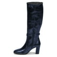 thumbnail image 3 of FSJ Women Classic Buckled Strap Knee High Boots Chunky High Heels Square Closed Toe Side Zipper Boots Comfort Casual Wear Shoes Size 10 Blue, 3 of 5