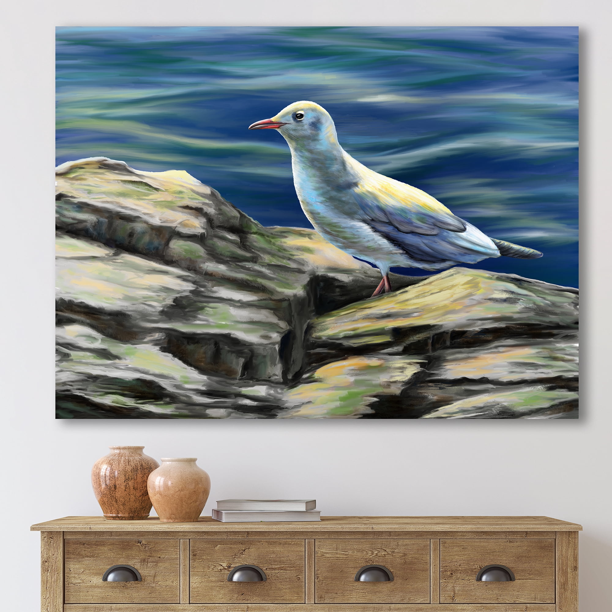 Designart ' Portrait of Seagull Birds By The Sea ' Nautical & Coastal Canvas Wall Art Print