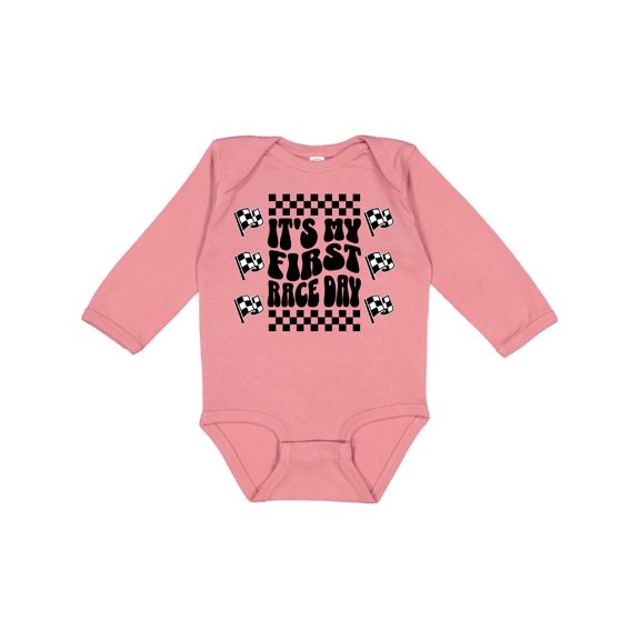 Inktastic First Race Day Car Flags Auto Racing Boys or Girls Long Sleeve Baby Bodysuit
