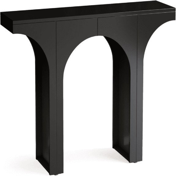 47" Contemporary Console Table - Black Behind Couch Table with Arched Base, 2.56" Thick E1 Wood Top, 200lb Capacity for Entryway & Living Room