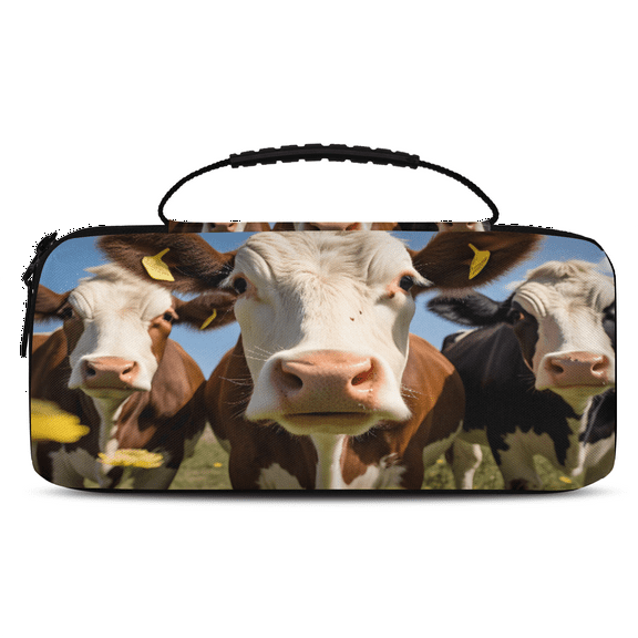Herdesigns Funny Carry Case Compatible with Nintendo Switch 2, with 20 Game Card Slots, Cow Portable Travel Carrying Case Pouch for Accessories & Games