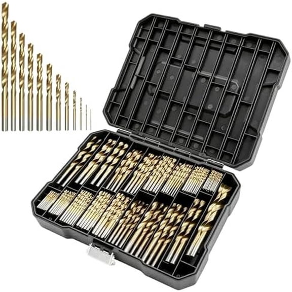 230 count Titanium Twist Drill Bit Set 135?Tip High Speed Steel Titanium Drill Bit Kit Set,Size from 3/64" up to 13/32", Ideal for , Alloy, Metal, Plastic with Storage Case