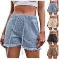 thumbnail image 5 of Qeaghou Womens Denim Shorts 7 Inch Inseam High Waist Wide Leg Shorts 2024 Summer Drawstring Frayed Raw Hem Casual Shorts Flash Deals, 5 of 6