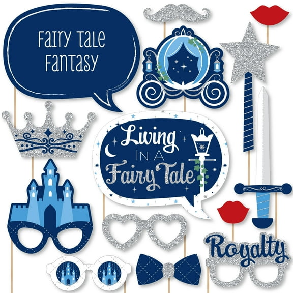 Big Dot of Happiness Fairy Tale Fantasy - Royal Prince and Princess Party Photo Booth Props Kit - 20 Count
