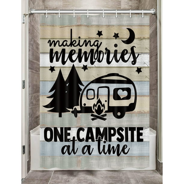 RV Camper Shower Curtain for Travel Trailer Bathroom, Rustic Forest