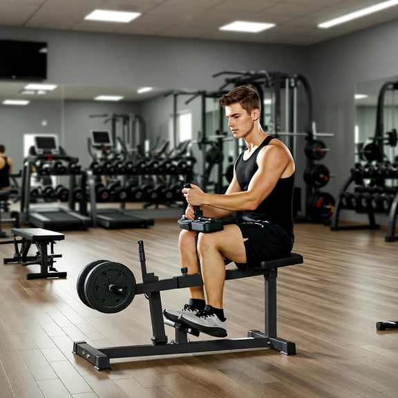 Seated Calf Raise Machine Adjustable Leg Press Strength Training Gym Equipment for Home Gym Commercial Use with Dual Olympic Weight Posts 440 LB Capacity Steel Frame Calf Development Workout