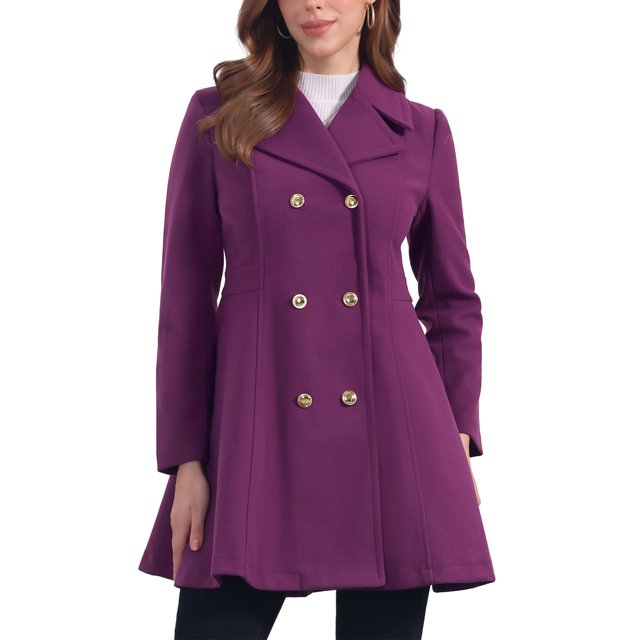 Abrigo largo de invierno INSPIRE CHIC para mujer, con solapa y doble botonadura, color púrpura oscuro