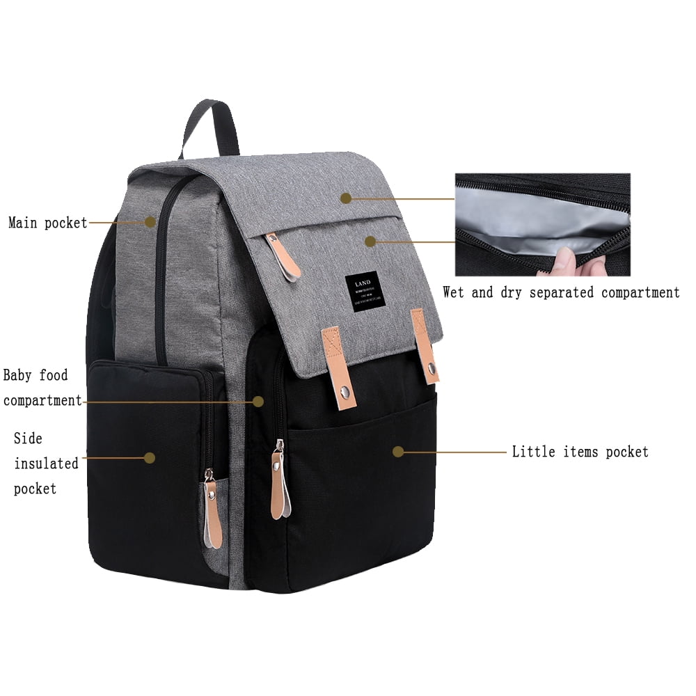 Baby Diaper Backpack - Large Capacity Water-Resistant Nappy Bag with Insulated Pockets, Stroller Straps and Changing Pad, Travel Backpack&Outdoor Bag (Black)