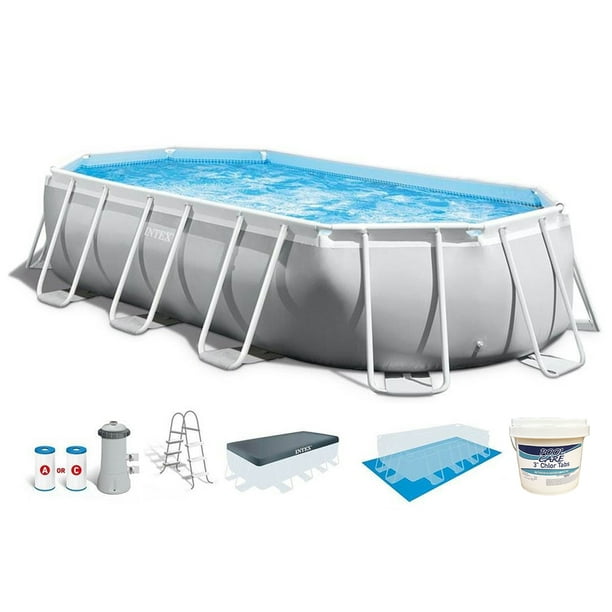 Intex 20ft x 10ft x 48in Prism Frame Oval Swimming Pool Kit & Chlorine