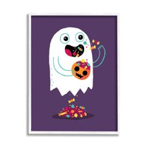 Stupell Industries Smiling Ghost Eating Halloween Candy Carved Pumpkin Framed Wall Art, 16 x 20, Design by Michael Buxton