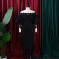 thumbnail image 2 of AURA Plus Size Women One Shoulder Lace Splicing Lantern Sleeve High Waist Elegant Midi Pencil Dress, 2 of 9