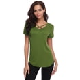 thumbnail image 4 of Purcoar Womens Sexy Criss Cross Front V-Neck Short Sleeve T-Shirt Tunic Tops, 4 of 9