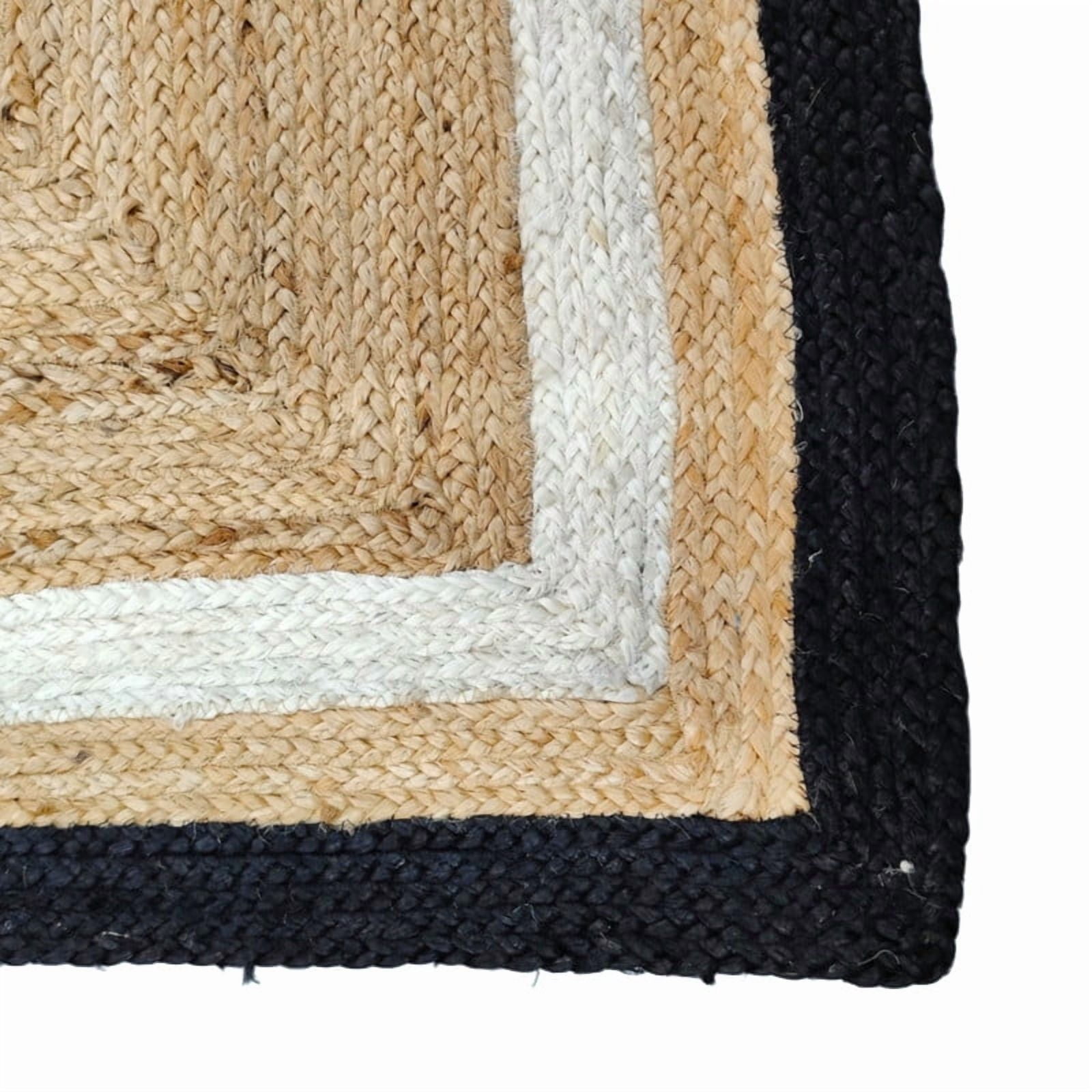 7x11Ft Black White & Natural Jute Area Rug | Handmade | Solid Farmhouse Design | Natural Jute Rug for Living Room | Dining Room | Bedroom | Kitchen | Hallway | Entryway