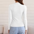 thumbnail image 4 of Women's Long Sleeve Mock Turtleneck Tops Ribbed Lettuce Trim Slim Fit Shirts Thermal Base Layer White L, 4 of 6