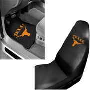 NCAA Texas 2 pc Front Floor Mats and Texas Car Seat Cover Value Bundle