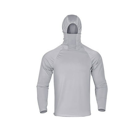 LEEy-world Mens T Shirt Face Long Thumb Mask Hole Summer Men s Sleeve Hoodie Sunscreen Fishing Men s blouse Print Long Sleeve Shirt (Grey S)