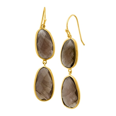Piara 17 ct Smoky Quartz Drop Dangle Earrings in 18kt Gold-Plated Sterling Silver