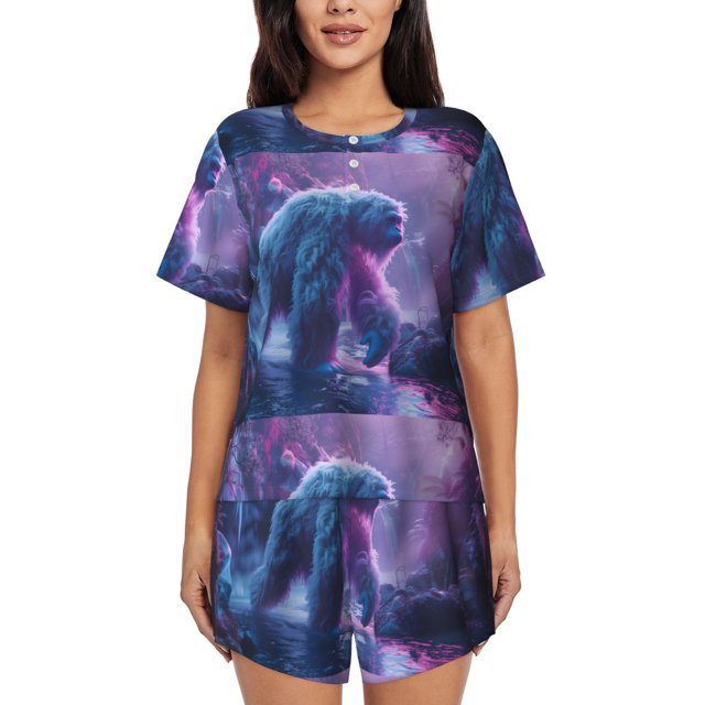 Fotbe Mystical White gorilla Jungle Conjunto de Pijama Estampado para Mujer, 2 Piezas, Ropa de Dormir con Camiseta de Manga Corta y Shorts Suaves-Large