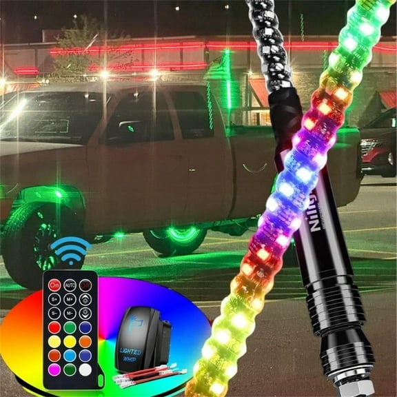 Nilight 2Pcs 5Ft Spiral RGB Led Whip Light w/RGB Chasing Modes RF Remote Control Lighted Antenna for Can-am ATV UTV RZR Polaris Dune Buggy 4 Wheeler Offroad Jeep Truck