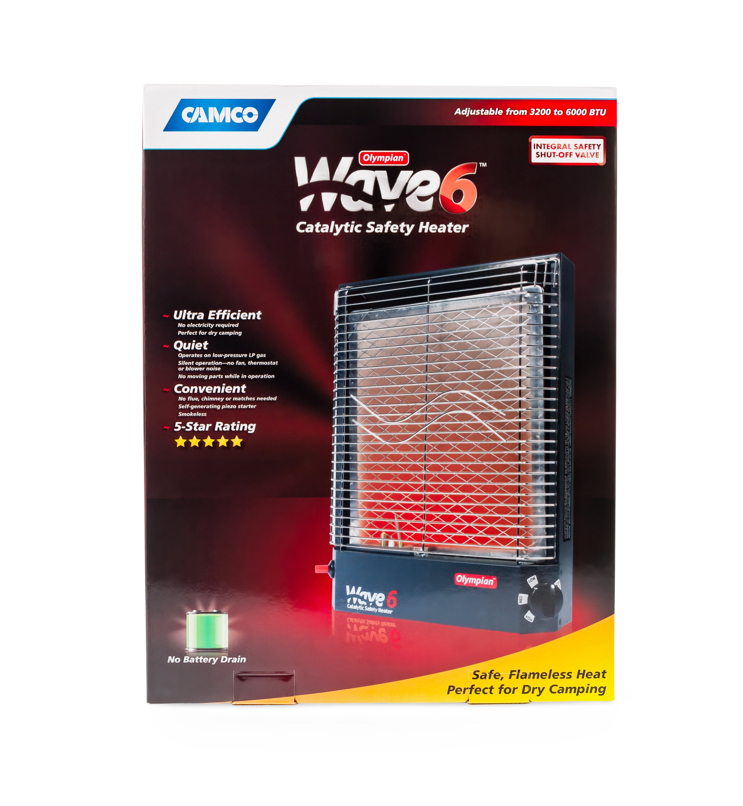 Camco Olympian Wave 6 Catalytic Safety Heater | Adjustable from 3200 to  6000 BTUs | Black (57341) - Walmart.com