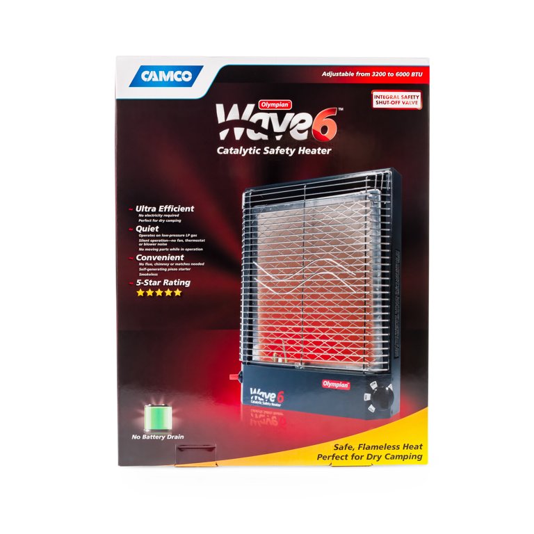Camco Olympian Wave 6 Catalytic Safety Heater | Adjustable from 3200 to  6000 BTUs | Black (57341) - Walmart.com