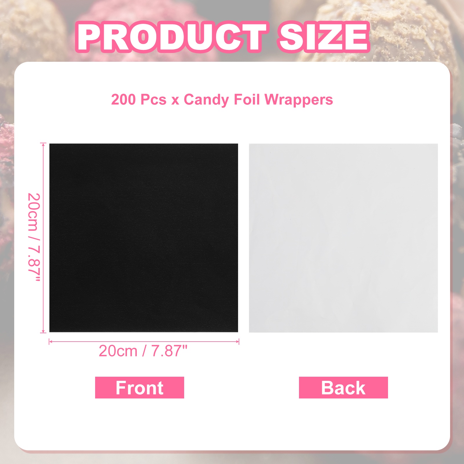 Uxcell 200 Pcs Candy Foil Wrappers, 7.87 x 7.87 Inch Aluminium Foil Chocolate Bar Square Wrappers for Tea Brownies DIY Packaging Wedding Party Decoration, Black
