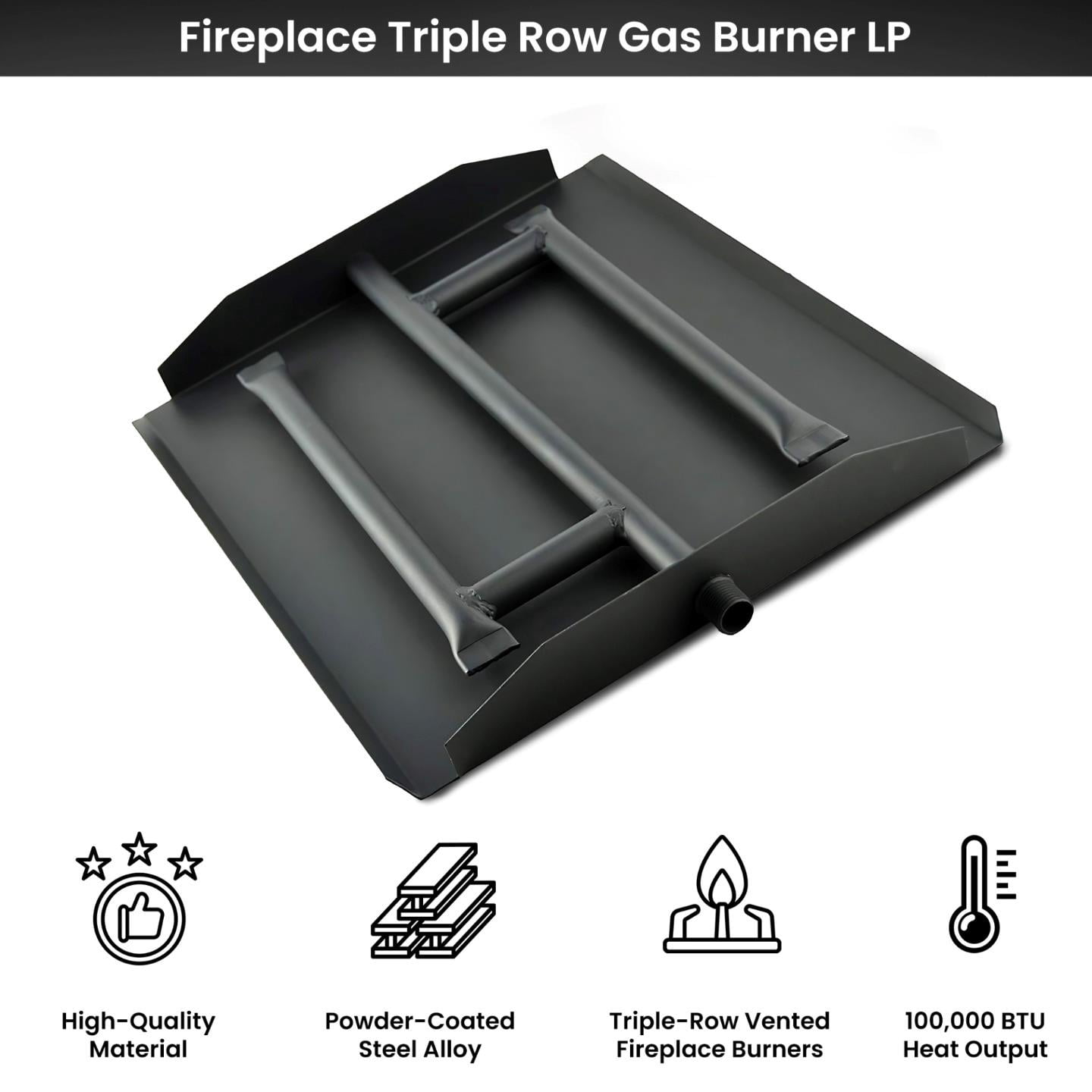 17" Powder Coated Triple Flame Gas Burner with Connection Kit for NG Fire Pit or Fireplace