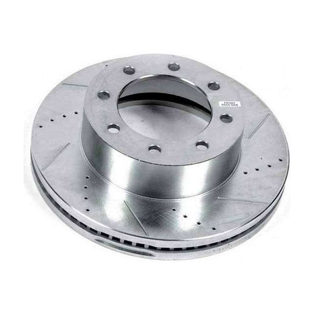 Power Stop Brake Rotor AR85153XR Evolution Series; Drilled And Slotted; One Piece Design With Hat; Wheel Bolt Pattern 8 x 170 Millimeter; Front; Silver Zinc Plated Cast Iron; Single