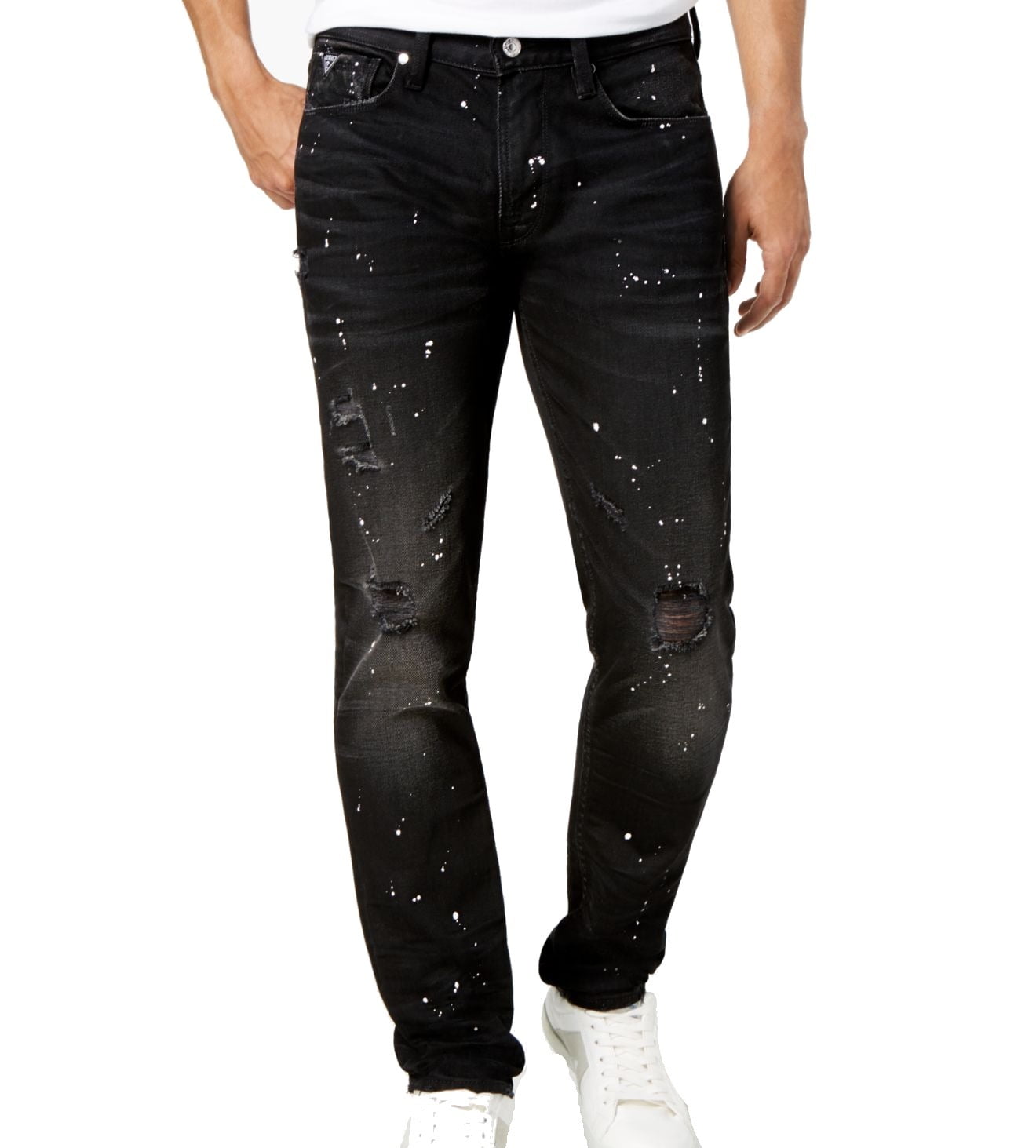 Guess NEW Black Men 34X32 Slim Tapered Paint Splatter Stretch Jeans Walmart.com