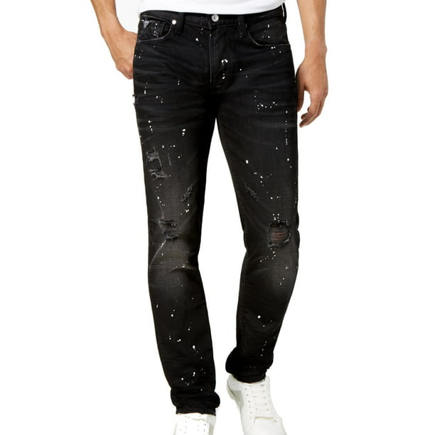 tro på ved godt Nogen som helst Guess NEW Black Men 34X32 Slim Tapered Paint Splatter Stretch Jeans -  Walmart.com