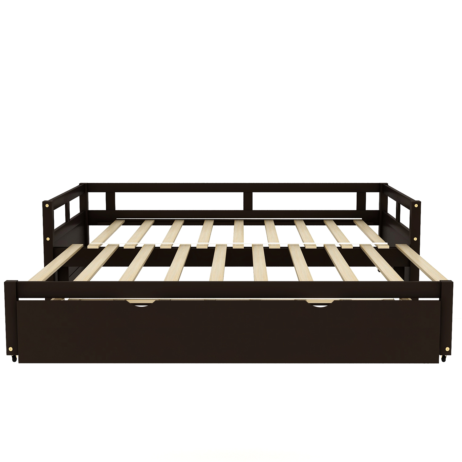 Gewnee Wood Twin Size Daybed,Convertible Daybed with Double Trundle for Kids,Espresso