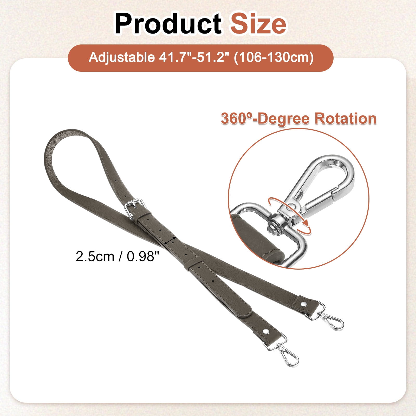 1" Genuine Leather Purse Strap for Bag (Dark Gray, Silver Buckle)