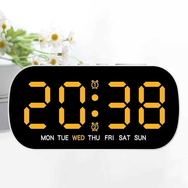 Reloj despertador Digital LED Macarena luz ajustable de 5 niveles decoración del hogar reloj de escritorio calendario reloj para dormitorio mesita Amarillo