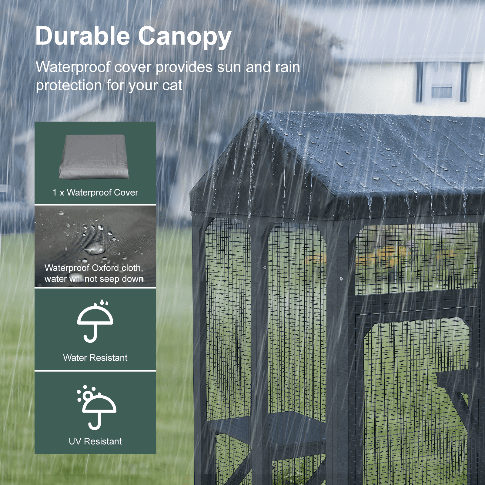 TIMHAKA 72” Catio Outdoor Cat Enclosure, Large Cat Catio for Multiple Cats, Outdoor Cats Enclosure with Waterproof Cover, Gray