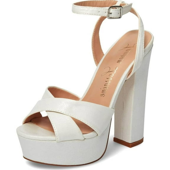 Lauren Lorraine Carla White High Heel Platform Pump Ankle Strap Open Toe Sandals (White, 9.5)