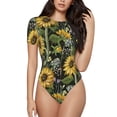 thumbnail image 1 of Balery Sunflowers Body de cuello redondo de manga corta para mujer Tops de manga corta Tops básicos-Medium, 1 of 7