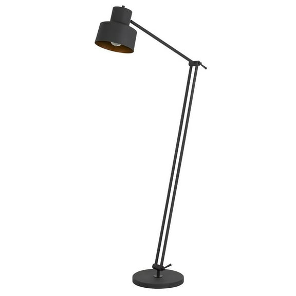 60W Davidson Metal Floor Lamp With Weighted Base, Adjustable Upper And Lower Arms. On Off Socket Switch, Matte Black