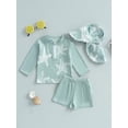 thumbnail image 3 of BemeyourBBs Toddlers Baby Boy Girl 3 Piece Swimsuit Infant Bathing Suit Starfish Swim Shirt Trunk Shorts Set and Sun Hat Long Sleeve Swimwear Sunsuit UPF 50+ Rash Guard, 3 of 9