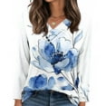 thumbnail image 3 of Uootdi Women's Tops Floral Print Long Sleeve Shirts for Women Gift V Neck Blouses with Decor Button Casual Loose Fit Trendy, 3 of 7