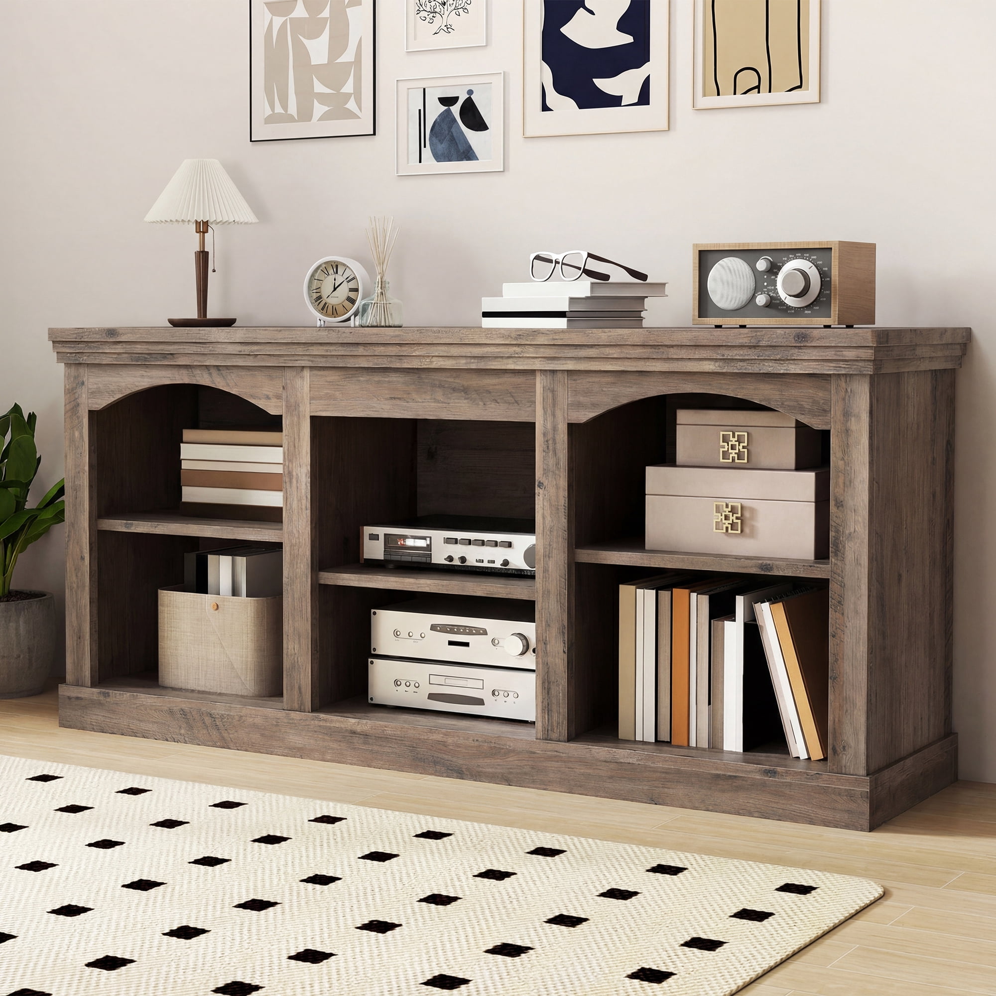 Uforic 59 Inch Modern Entertainment Center with Adjustable Shelves, Media Console Fits 65 Inch TVs for Living Room, Washed Grey